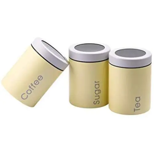 Ensembles de bocaux Adzukio Style Moderne pour Comptoir de Cuisine, 3 pièces pour le thé, le sucre, le café, le stockage d'aliments et d'autres usages (Jaune Clair). Ensembles de bocaux Adzukio Style Moderne pour Comptoir de Cuisine, 3 pièces pour le thé, le sucre, le café, le stockage d'aliments et d'autres usages (Jaune Clair).