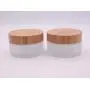 1PCS Empty Round Frosted Glass Facial Cream Bottle With Wood Cover And Inner Lid Refillable Tank Container Storage Vial Jar For Store Cosmetic Loose Powder Hair Wax Exfoliating Cream (50G/1.7OZ)