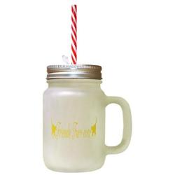 Yellow Friends Furr-Ever Frosted Glass Mason Jar With Straw