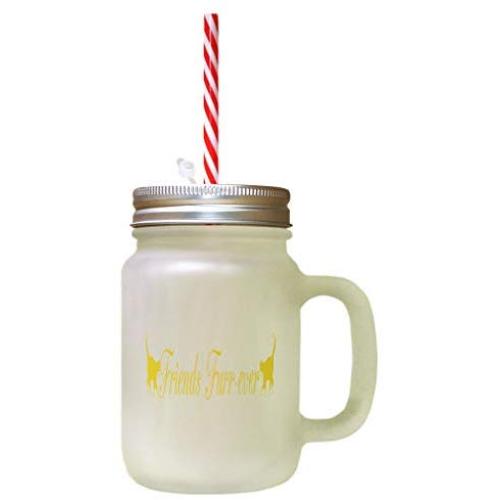 Yellow Friends Furr-Ever Frosted Glass Mason Jar With Straw