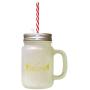 Yellow Friends Furr-Ever Frosted Glass Mason Jar With Straw