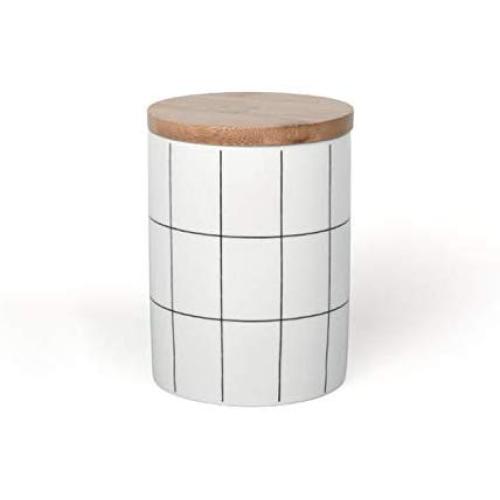 Hoobar Ceramic Storage Jar with Bamboo Lid,Simple Style Sealed Tanks,Kitchen Food Storage Canisters for Coffee Beans,Tea and Grain (Large)