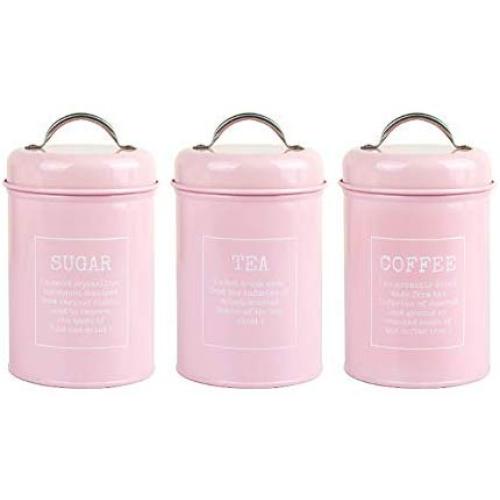 LEGOU Set of 3 Airtight Tea Sugar and Coffee Storage Canister Jars with Airtight Lid - Suitable As Food Containers,Pink