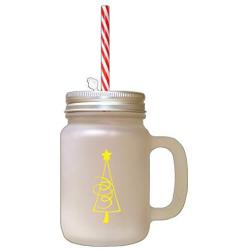 Yellow Christmas Tree Style 9 Frosted Glass Mason Jar With Straw