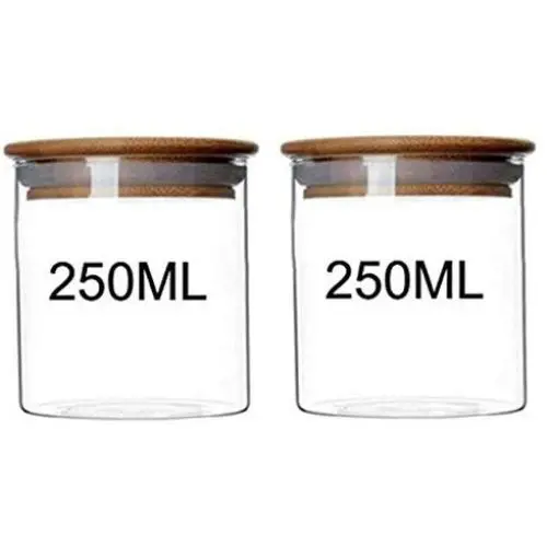 2PCS Glasbehälter 250ml / 8.5oz mit Bambusdeckel, luftdicht – Ideal für Kaffee, Tee, Zucker, Kekse, Trockenfrüchte, Nüsse, Süßigkeiten.