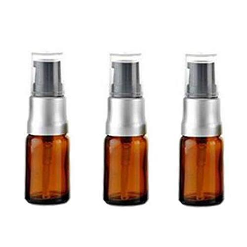 3Pcs Empty Refillable Brown Glass Cosmetic Pump Lotion Bottles Makeup Sample Packing Cream Lotion Bath Shower Conditioner Storage Container Dispenser Vial Pot(5ml/0.17oz)