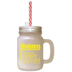 Yellow Meekness Absolute Power Under Perfect Control Frosted Glass Mason Jar With Straw