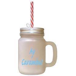 Light Blue Ay Caramba! Frosted Glass Mason Jar With Straw