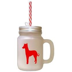 Red Peruvian Hairless Dog Silhouette Frosted Glass Mason Jar With Straw