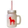 Red Peruvian Hairless Dog Silhouette Frosted Glass Mason Jar With Straw