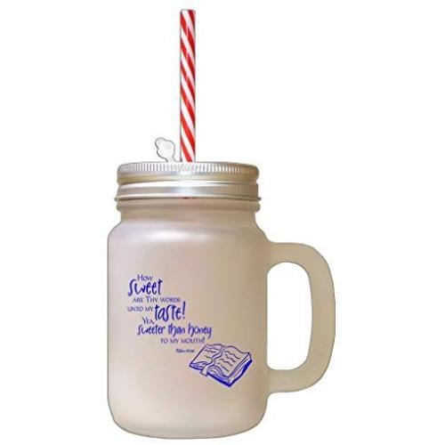Royal Blue Sweet Taste! Sweeter Then Honey Frosted Glass Mason Jar With Straw