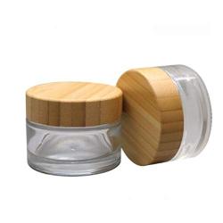 1PCS 1OZ/30ML Empty Refillable Clear Glass Makeup Cosmetic Cream Container with Bamboo Lids Sample Packing Portable Travel Bottle Pot Jars for Cosmetics Cream Eyeshadow and Lotion Essential Oils