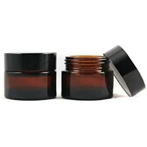 2 STÜCKE 50 ML Bernstein Glas Leere Auffüllbare Probenflasche Kosmetik Gesichtscreme Becher Flaschenhalter mit Schwarz Schraubverschluss und Liner (50 ml)