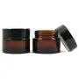 2 STÜCKE 50 ML Bernstein Glas Leere Auffüllbare Probenflasche Kosmetik Gesichtscreme Becher Flaschenhalter mit Schwarz Schraubverschluss und Liner (50 ml)