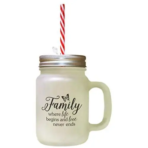 Black Family Where Life Begins Love Never Ends #3 Frosted Glass Mason Jar With Straw Black Family Where Life Begins Love Never Ends #3 Frosted Glass Mason Jar With Straw