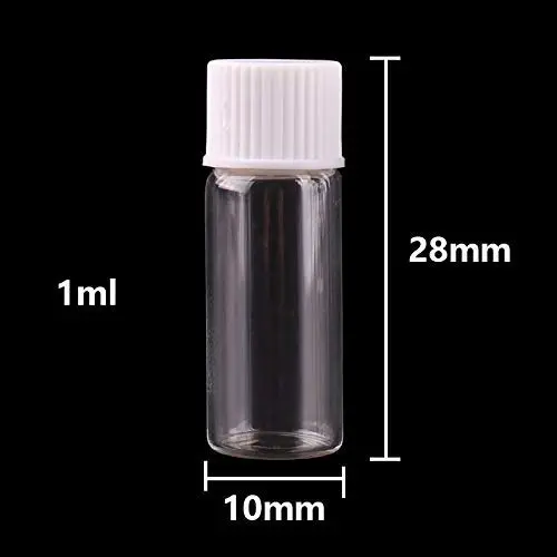 Bouteilles et Flacons de Stockage | 1028mm Flacons en Verre Transparent de 1ml avec Bouchon Plastique Blanc Mini Jars Vials pour Activités Manuelles | par HUDITOOLS | 1 PC