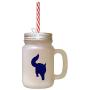 Navy Maine Coon Cat Silhouette #3 Frosted Glass Mason Jar With Straw