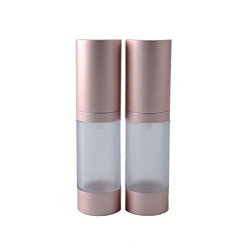 2PCS 15ml/0.5oz Empty Refillable Clear Plastic Airless Vacuum Pump Press Bottle Lotion Dispenser with Rose Gold Lid Portable Travel Cosmetic Container Jar Pot Vial for Emulsion Essence Serum