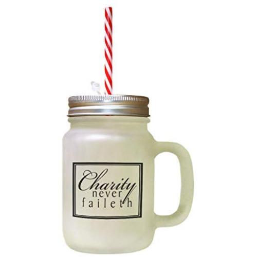 Black Charity Never Failed Frosted Glass Mason Jar With Straw