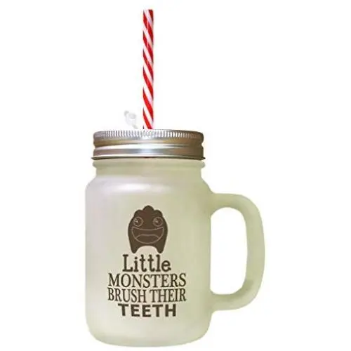 Brown Little Monsters Brush Their Teeth Frosted Glass Mason Jar With Straw Brown Little Monsters Brush Their Teeth Frosted Glass Mason Jar With Straw