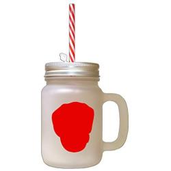 Red Black Tan Virginia Foxhound Silhouette Frosted Glass Mason Jar With Straw