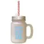 Light Blue Happiness Starts W/A Wet Nose And Tail Frosted Glass Mason Jar With Straw