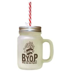 Brown Pop Bir Your Own Popcorn Frosted Glass Mason Jar With Straw