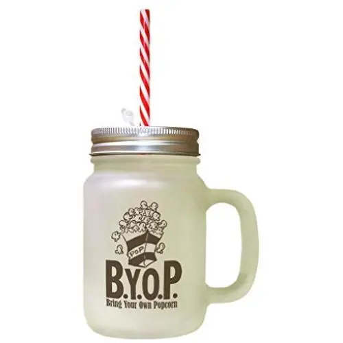 Brown Pop Bir Your Own Popcorn Frosted Glass Mason Jar With Straw Brown Pop Bir Your Own Popcorn Frosted Glass Mason Jar With Straw