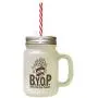 Brown Pop Bir Your Own Popcorn Frosted Glass Mason Jar With Straw Brown Pop Bir Your Own Popcorn Frosted Glass Mason Jar With Straw