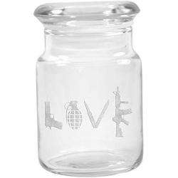 Clear Glass Herb Stash Jar with Lid 4.5 oz with LOVE Logo from Smoke Promos