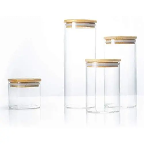Glas-Lebensmittelbehälter 4er-Set – Airtight Behälter für Süßigkeiten, Kekse, Reis und Gewürze für Küche, Pantry, Pasta- und Kaffeebohnen-Aufbewahrung