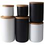 Ceramic Jar Sealed Canister Food Storage Container with Wooden Lid for Loose Tea Coffee Bean Sugar Spice,White,800ml