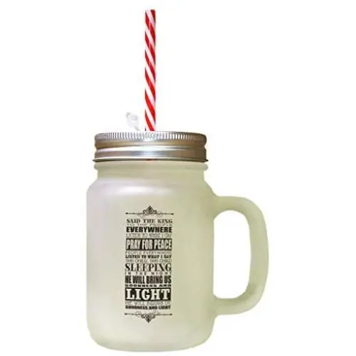 Schwarzer Frieden schlafen, er wird uns Gutes bringen. Gefrostete Glas Mason Jar mit Stroh.