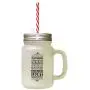 Schwarzer Frieden schlafen, er wird uns Gutes bringen. Gefrostete Glas Mason Jar mit Stroh.