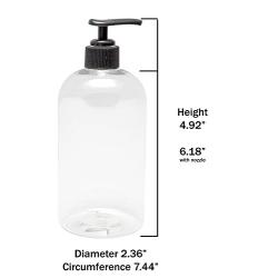 Baire Bottles - 8 Ounce Clear Plastic Bottles with Black Pumps, Organize Soap, Shampoo and Lotion with a Clean, Clear Look, PET, Lightweight, No BPA, 6 Pack, including 6 Floral Labels