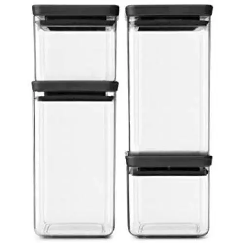 Brabantia Tasty+ Square Canister Set of 4, Dark Grey Brabantia Tasty+ Square Canister Set of 4, Dark Grey