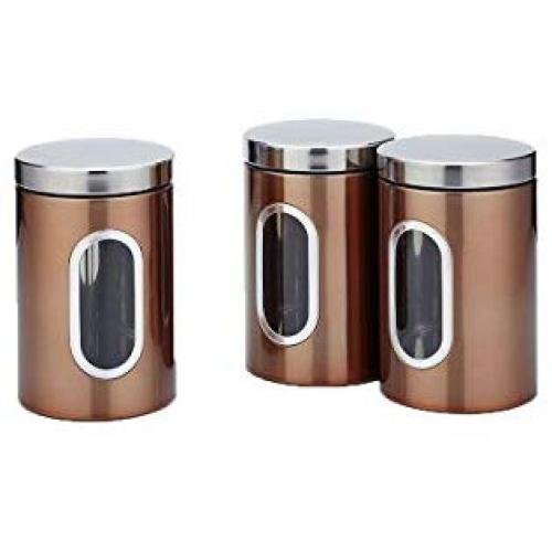 storage jar Grain container Food container Storage Box，Transparent stainless steel kitchen food grain sealed storage tank, brown set 3