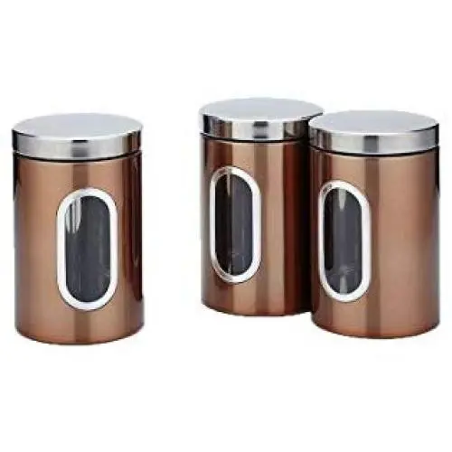Transparente Edelstahl-Schütte, Getreidespeicher, Lebensmittelbehälter, Lagerbox, braune Set von 3