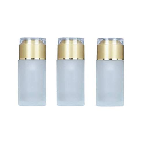 3PCS 30ml/1oz Empty Frosted Glass Lotion Bottle Cosmetic Container Storage Pot Jar Vials Dispenser with Gold Lid for Serum Emulstion Cream Essential Oil(Color As Photo)