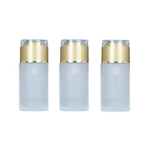 3PCS 30ml/1oz Empty Frosted Glass Lotion Bottle Cosmetic Container Storage Pot Jar Vials Dispenser with Gold Lid for Serum Emulstion Cream Essential Oil(Color As Photo)