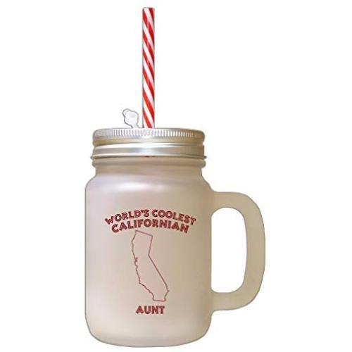 Maroon WorldS Coolest Californian Aunt CA Frosted Glass Mason Jar With Straw