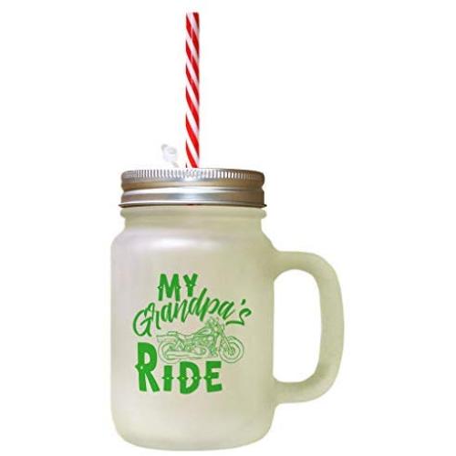 Green My GrandpaS Ride Frosted Glass Mason Jar With Straw