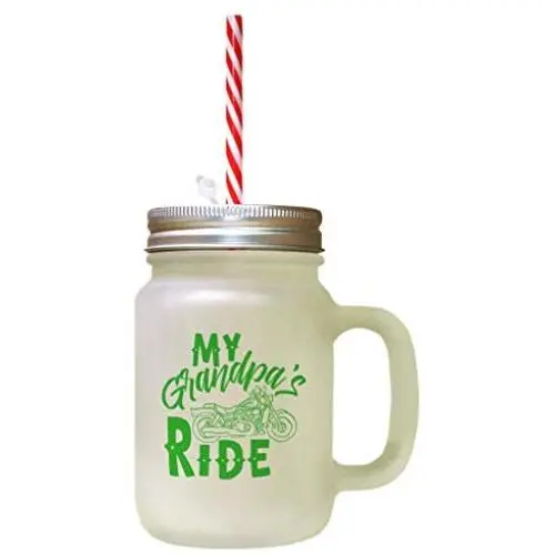 Green My GrandpaS Ride Frosted Glass Mason Jar With Straw