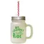Green My GrandpaS Ride Frosted Glass Mason Jar With Straw