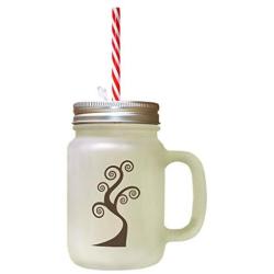 Brown Tree #2 Frosted Glass Mason Jar With Straw