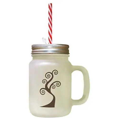 Brown Tree #2 Frosted Glass Mason Jar With Straw