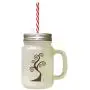 Brown Tree #2 Frosted Glass Mason Jar With Straw