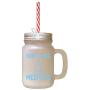 Light Blue DonT Hate Meditate Frosted Glass Mason Jar With Straw