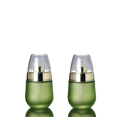 SYBL 2PCS 30ml/1oz Upscale Empty Refillable Egg Shaped Green Glass Pump Press Lotion Bottle Travel Cosmetic Dispenser Container Jar Vial Holder Pot for Emulsion Essence Serum