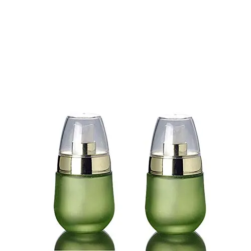 SYBL 2 Stück 30ml/1oz Hochwertige Leere Nachfüllbare Ei Form Grüne Glas Pump Flasche Kosmetikbehälter Reisebehälter für Emulsion, Serum, Essenz, Jar, Dose
